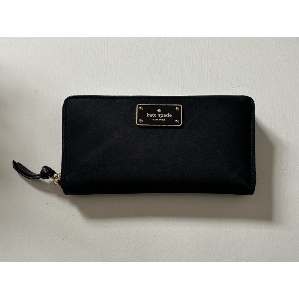 kate spade Nylon & Leather Black wallet zip around large